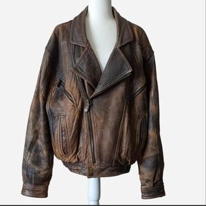 Vintage 1990s bomber jacket MAD MAX brown leather L broke-in PATINA motorcycle